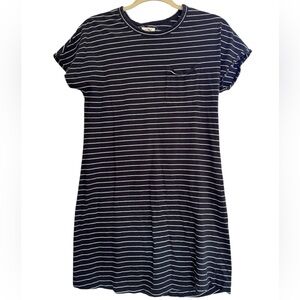 UpWest Black White Striped Crew Neck T-Shirt Pocket Dress XS